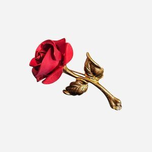 vintage cottagecore whimsigoth red rose gold tone pin